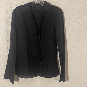 The Limited Black Lace-Up Blouse Whimsical Mystical Ethereal 100% Linen Sheer